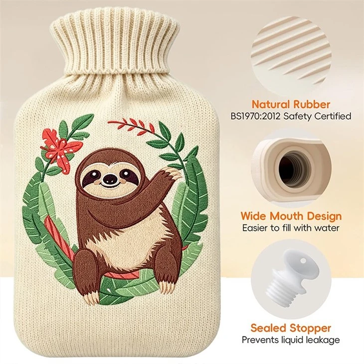 2 Litre Rubber Hot Cold Water Bottle With Cute Sloth Knitted Cover factory